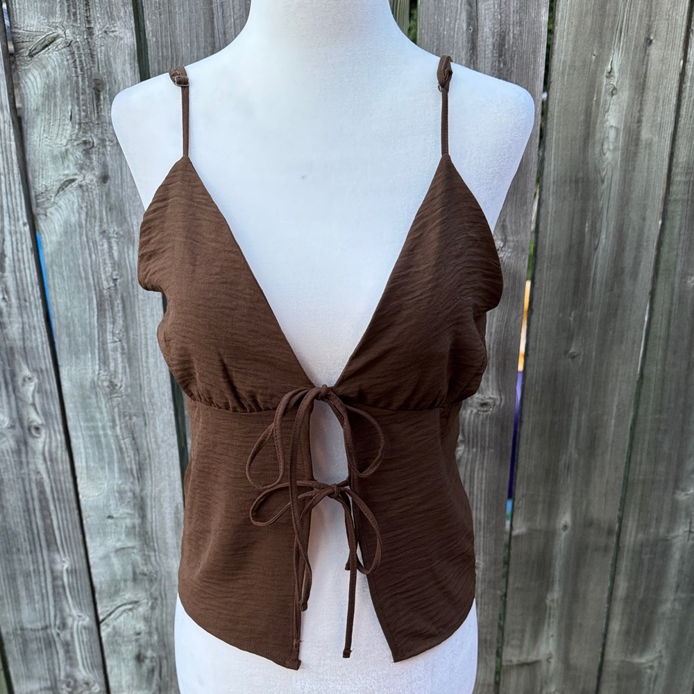 Forever 21 Brown Tie-Front Tank Top size Large